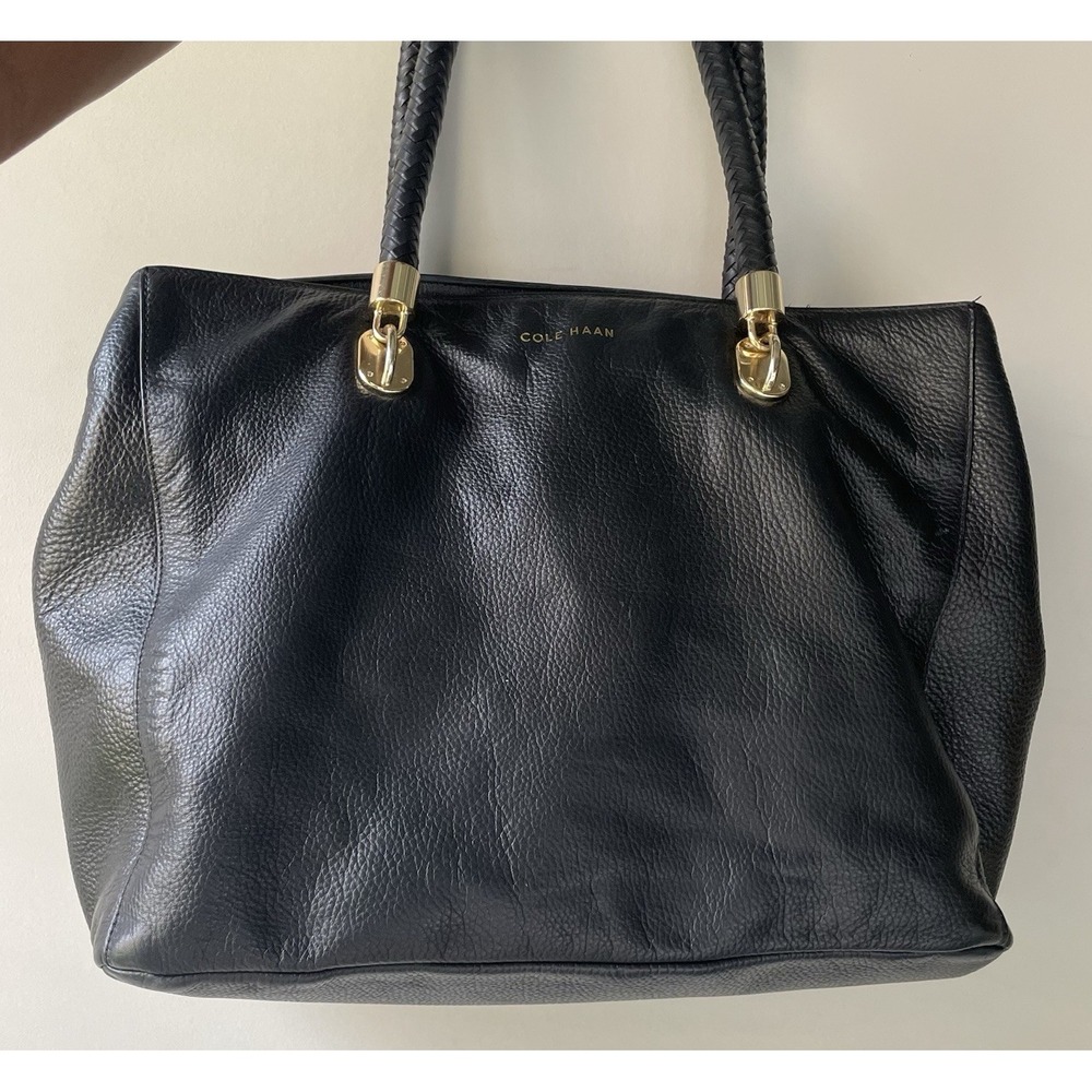 Large Cole Haan Black Leather Top Handle/Shoulder Handbag